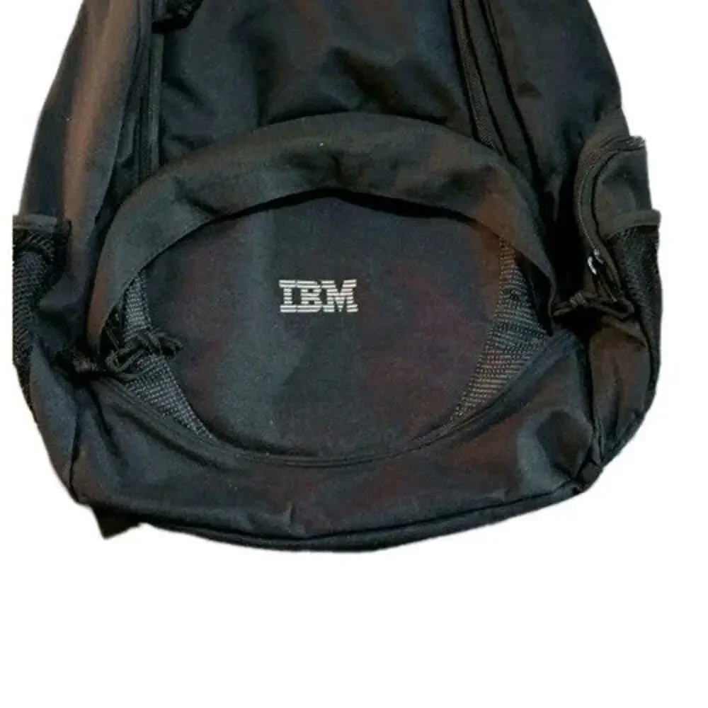 IBM Padded Laptop Backpack Logo Pockets Black Bag Canvas Employee Thinkpad